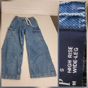 GAP Pull-On Cargo Pants SZ Small Straight Wide Leg Drawstring High Rise Coastal